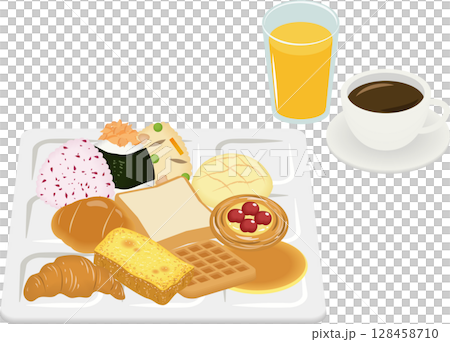 炭水化物を取り分けた朝食ビュッフェ 128458710