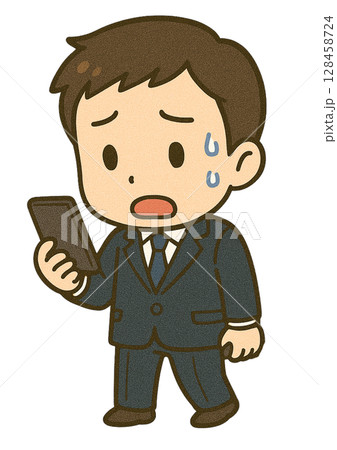 スマートフォンを見ながら不安な表情の男性ビジネスマン 128458724