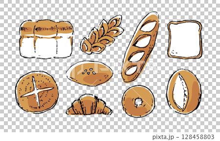 Simple illustrations of various breads Simple illustrations of various breads 128458803