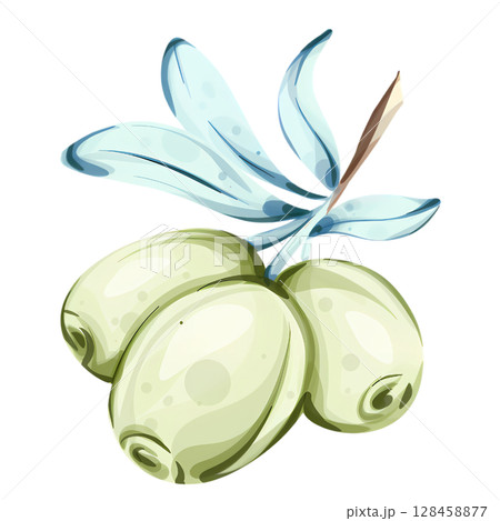 Exploring the beauty of olives and olive oil through delicate watercolor illustrations inspired by Italian cuisine and nature 128458877