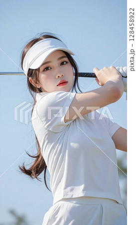 ゴルフをする女性 128458922