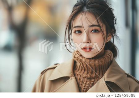 トレンチコートを着た女性モデル 128459389