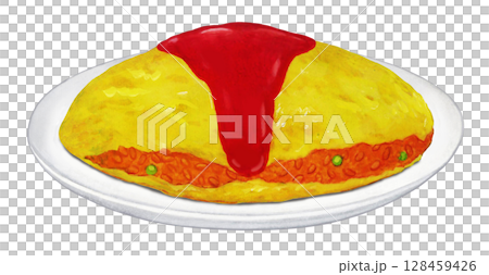 白盤子裡的蛋包飯插圖 128459426