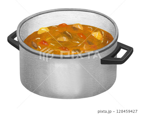 鍋に入ったカレーのイラスト 128459427