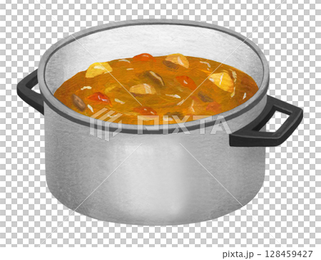 Illustration of curry in a pot 128459427