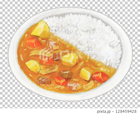 Curry and rice illustration 128459428
