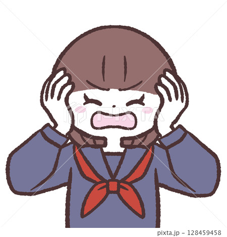 耳を塞ぐ女子学生のイラスト 128459458