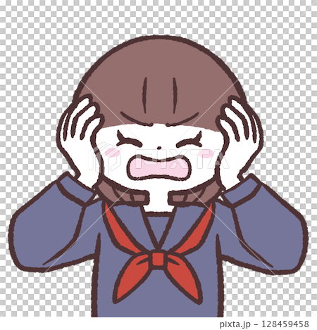 耳を塞ぐ女子学生のイラスト 128459458