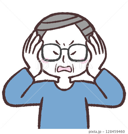 耳を塞ぐシニア男性のイラスト 128459460