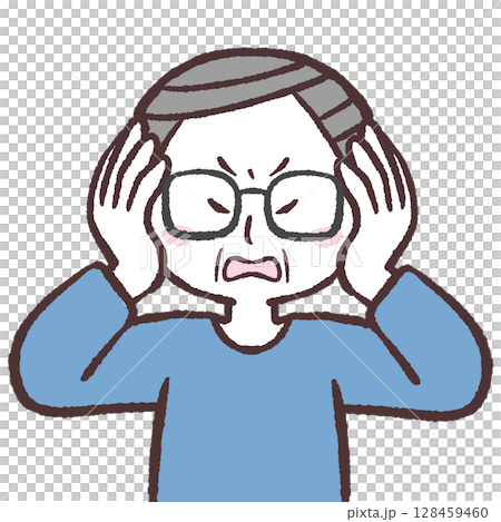 耳を塞ぐシニア男性のイラスト 128459460