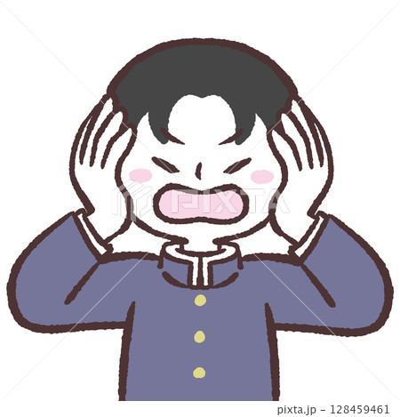 耳を塞ぐ学ラン男子のイラスト 128459461