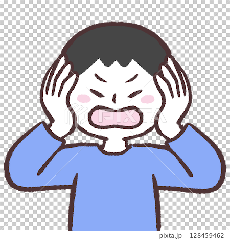 耳を塞ぐ男性のイラスト 128459462