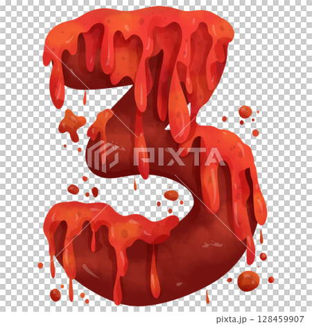 Three blood themed Halloween numbers watercolor hand drawn 128459907