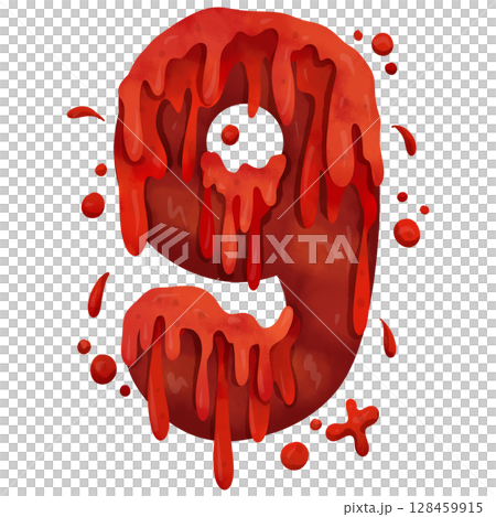 Hand painted watercolor Halloween blood theme number nine 128459915