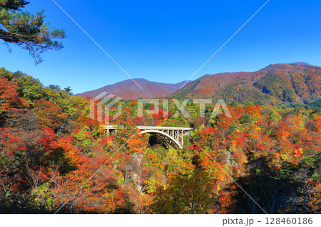 【宮城県】快晴の鳴子峡の紅葉 【宮城県】快晴の鳴子峡の紅葉 128460186
