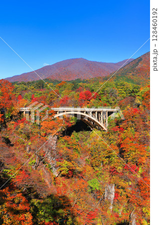 【宮城県】快晴の鳴子峡の紅葉 128460192