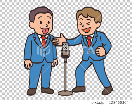 漫才をしている男性お笑いコンビのイラスト素材 漫才をしている男性お笑いコンビのイラスト素材 128460364