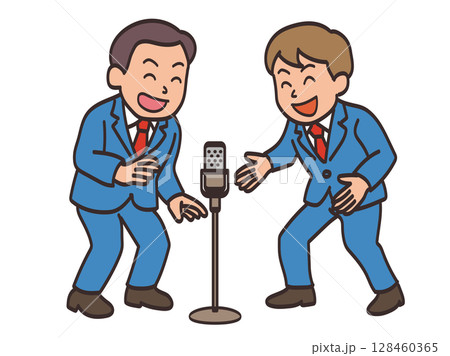 楽しそうに漫才をしている男性お笑いコンビのイラスト素材 楽しそうに漫才をしている男性お笑いコンビのイラスト素材 128460365
