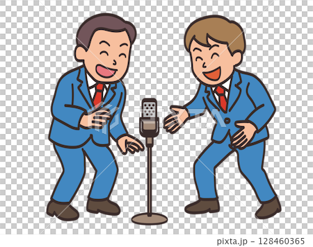 一對男子喜劇二人組開心表演漫才的插畫素材 一對男子喜劇二人組開心表演漫才的插畫素材 128460365