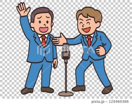 博克和吐槽會表演漫才的喜劇二人組的插圖素材 128460366