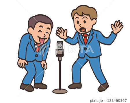 漫才中のふざけるボケとびっくりするツッコミのイラスト素材 128460367