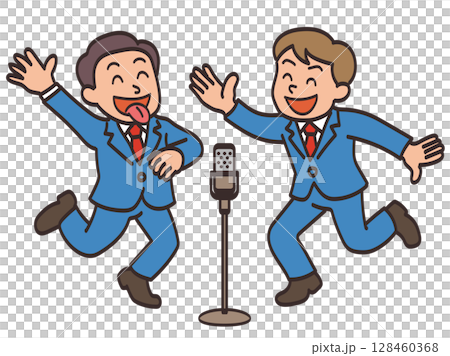 Illustration material of a comedy duo fooling around in a manzai performance Illustration material of a comedy duo fooling around in a manzai performance 128460368