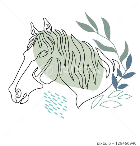 Continuous Line head of Horse with Botanical Elements Vector art Continuous Line head of Horse with Botanical Elements Vector art 128460940