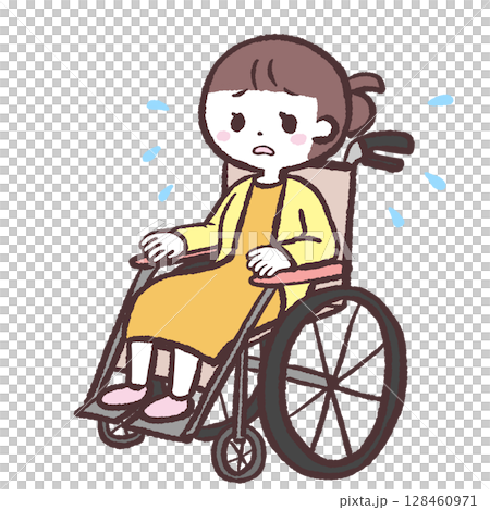 Illustration of a wheelchair woman in trouble Illustration of a wheelchair woman in trouble 128460971