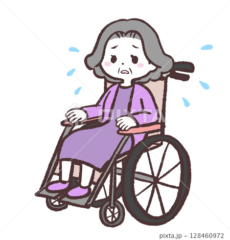 困っている車イスのシニア女性のイラスト 128460972