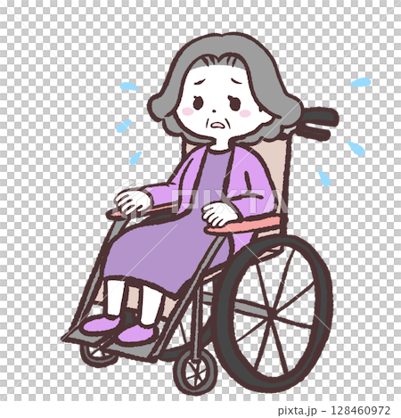 困っている車イスのシニア女性のイラスト 128460972