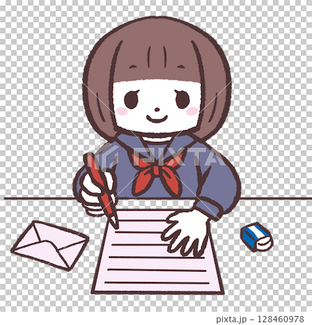一個女孩寫信的插圖 128460978