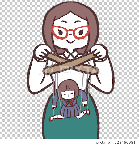 女の子を操る女性のイラスト 128460981