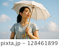 日傘をさして夏の陽射しを避ける女性 128461899