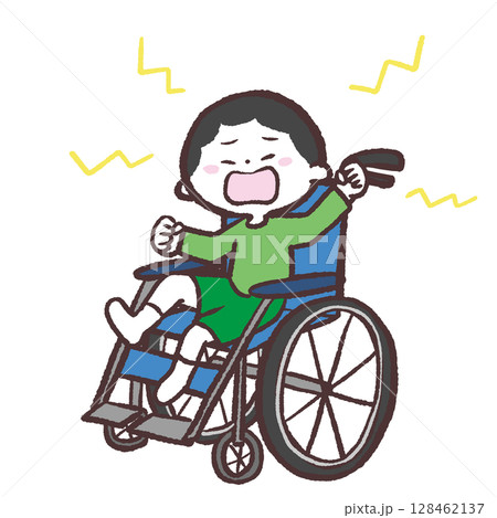 車イスを嫌がる男の子のイラスト 128462137