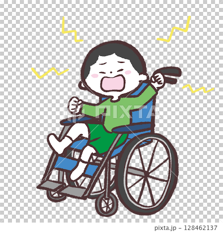 不喜歡輪椅的男孩的插圖 128462137