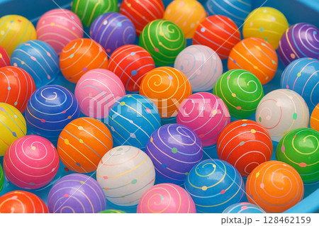 夏祭りでヨーヨーすくいを楽しむ浴衣姿の子どもたち 128462159