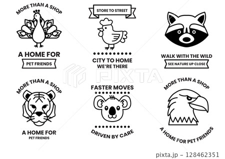Set of illustrations in the concept of various animals in line drawing style Set of illustrations in the concept of various animals in line drawing style 128462351