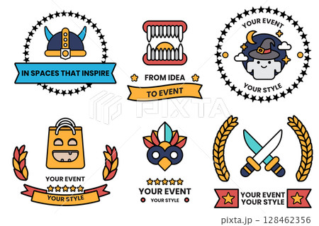 Set of illustrations in party and event concepts in line drawing style 128462356