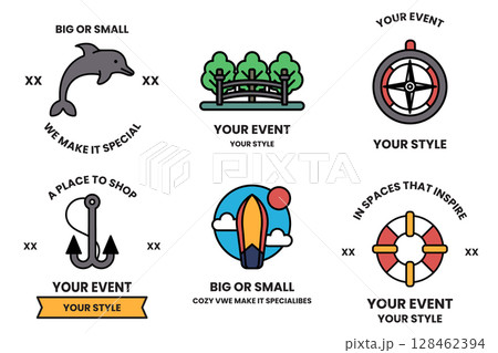 Set of illustrations in the concept of outdoor activities in line drawing style 128462394