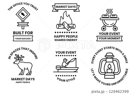 Set of illustrations in the concept of outdoor activities in line drawing style Set of illustrations in the concept of outdoor activities in line drawing style 128462399