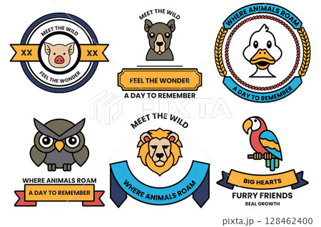 Set of illustrations in the concept of various animals in line drawing style 128462400