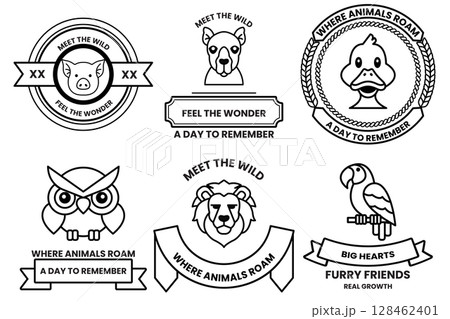 Set of illustrations in the concept of various animals in line drawing style 128462401