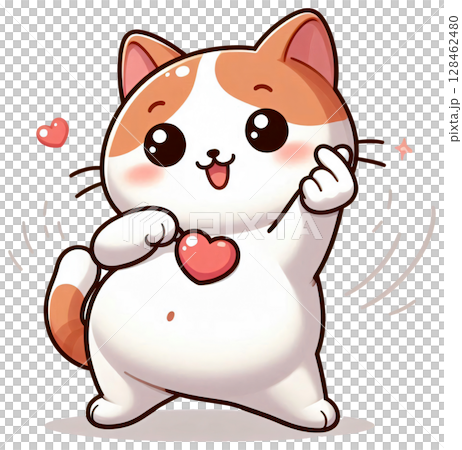 A cat makes a heart shape with its fingers to express its love 128462480