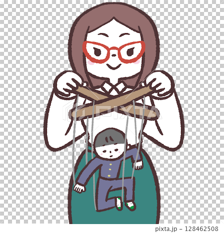 Illustration of a woman controlling a boy Illustration of a woman controlling a boy 128462508