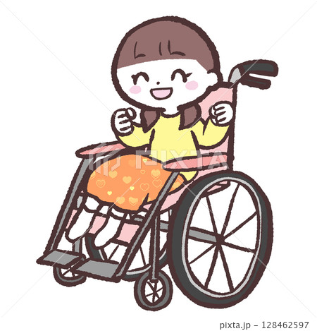 ガッツポーズをする車いすの女の子イラスト 128462597