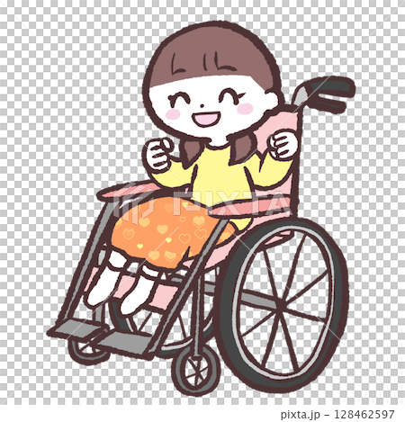 ガッツポーズをする車いすの女の子イラスト 128462597