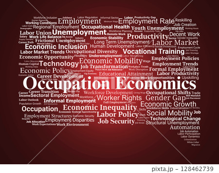Occupation Economics Word Cloud. Labor Dynamics and Economic Mobility Explained Occupation Economics Word Cloud. Labor Dynamics and Economic Mobility Explained 128462739