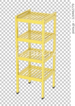Yellow metal bathroom shelving unit 128462770