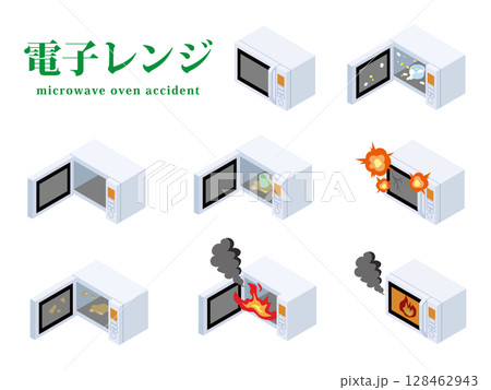 電子レンジのトラブルのイラストセット 電子レンジのトラブルのイラストセット 128462943