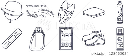 安全な川遊び線画アイコンセット 128463024